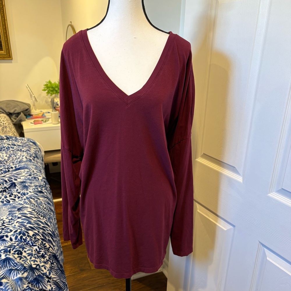🌷Roots Burgundy Modal Blend V-Neck Long Sleeve Top Size 2X Soft Cozy 3/$30